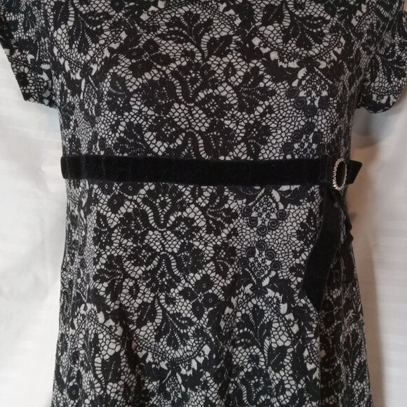 Y2K Black Faux Lace Jersey Knit Girls Size 14 Dress Stretch Goth Party George - Picture 4 of 13